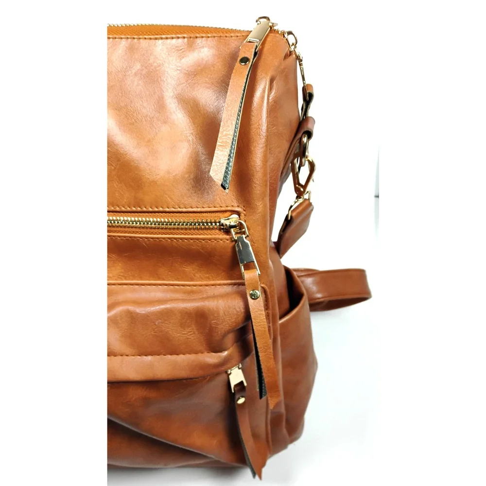 Modem & Chic Cognac Convertible Backpack Purse Boho Reversible SW Strap